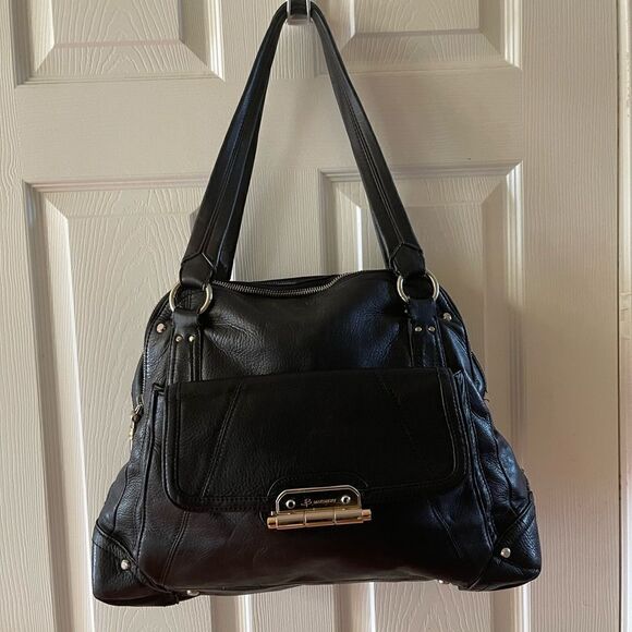 B Makowsky leather Black large shoulder bag gold & Silver tone hardwares. - Picture 2 of 16